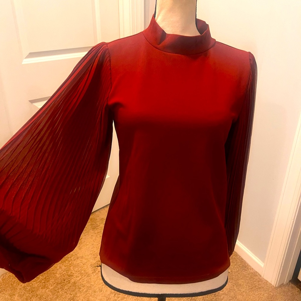 Ann Taylor Burgundy Pleated Sleeve Blouse XS NWT